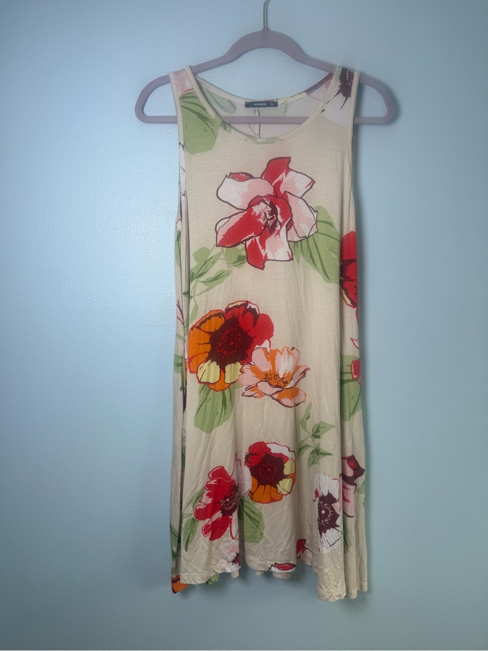 Annabelle Cream Floral Mini Dress with Red and Orange Blooms